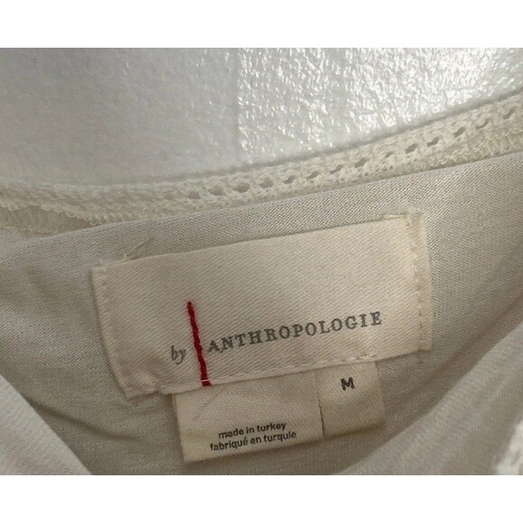 Anthropologie Ruffled Pointelle Knit Mini Dress Medium Square Neck Ivory Cream - Picture 5 of 5